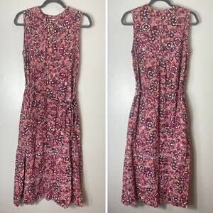 FAHERTY DRESS LINEN FLORAL MIDI PINK COTTAGECORE MILKMAID BOHO WESTERN COQUETTE